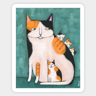 Calico Mama Cat and Kittens Sticker